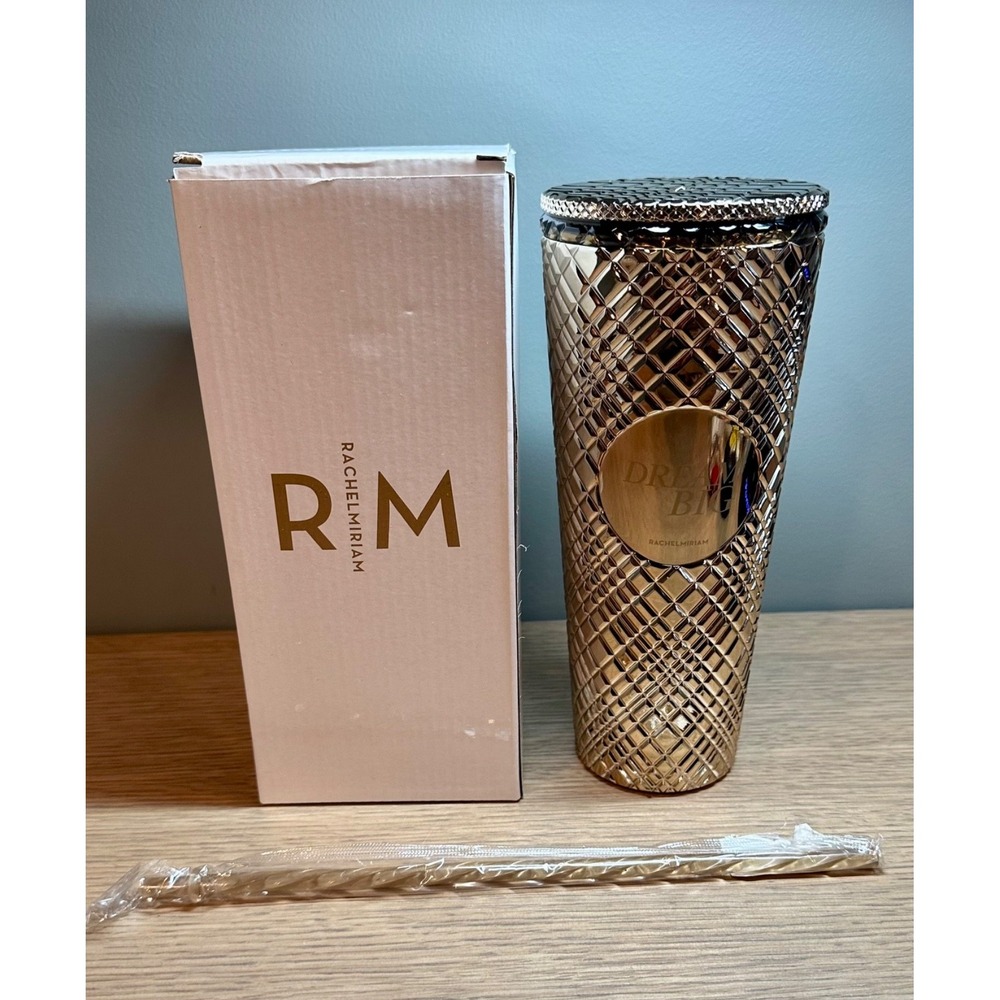 Anthropologie Rachel Miriam Gold Tumbler Dream Big 24oz w/ Straw New